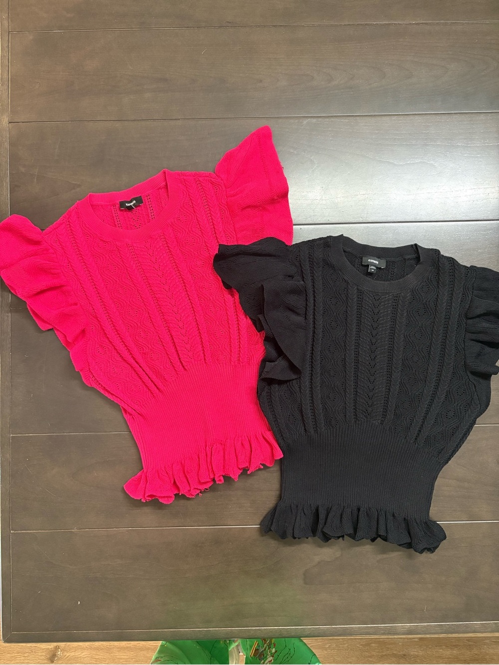 Express Ruffle Hem Knit Top - Pink and Black Set